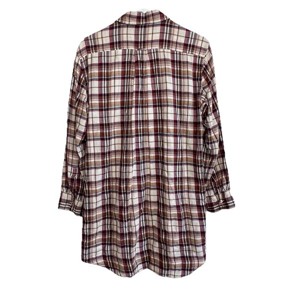 ORGANIC By John Patrick Tunic Button Down Shirt Dress Plaid Long Sleeve XS Ac22 - Picture 3 of 6